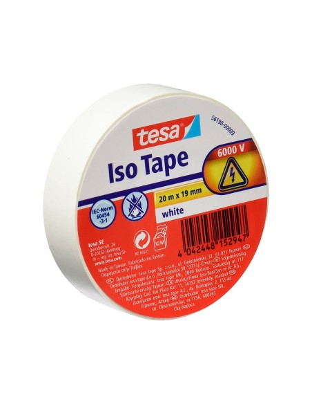 Cinta adhesiva aislante tesa 20 mt x 19 mm color blanco