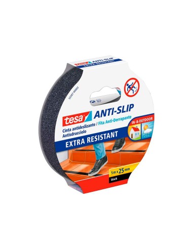 Cinta antideslizante adhesiva tesa uso interior exterior color negro 5 mt x 25 mm