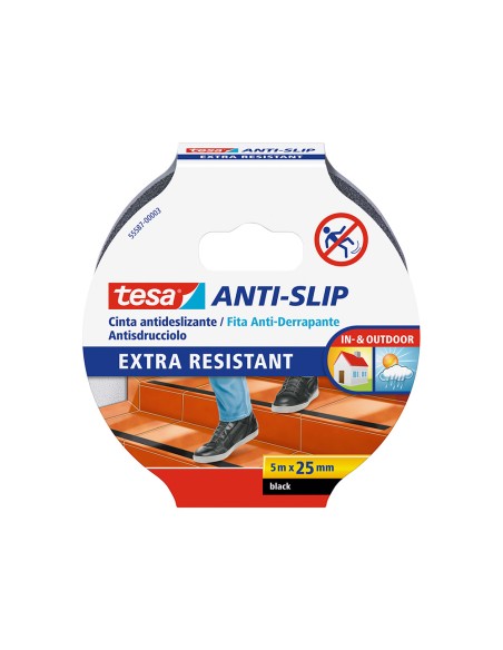Cinta antideslizante adhesiva tesa uso interior exterior color negro 5 mt x 25 mm