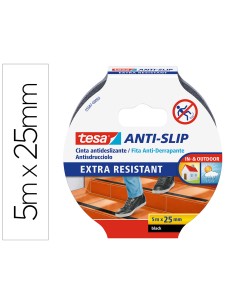 Cinta antideslizante adhesiva tesa uso interior exterior color negro 5 mt x 25 mm