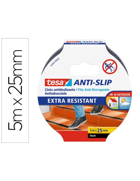Cinta antideslizante adhesiva tesa uso interior exterior color negro 5 mt x 25 mm