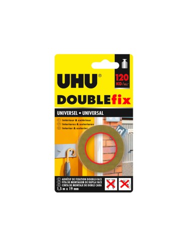 Cinta adhesiva uhu doublefix marron doble cara extra fuerte 15 mt x 19 mm
