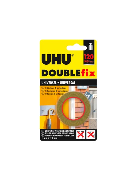 Cinta adhesiva uhu doublefix marron doble cara extra fuerte 15 mt x 19 mm