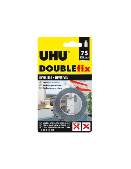 Cinta adhesiva uhu doublefix invisible doble cara extra fuerte 15 mt x 19 mm