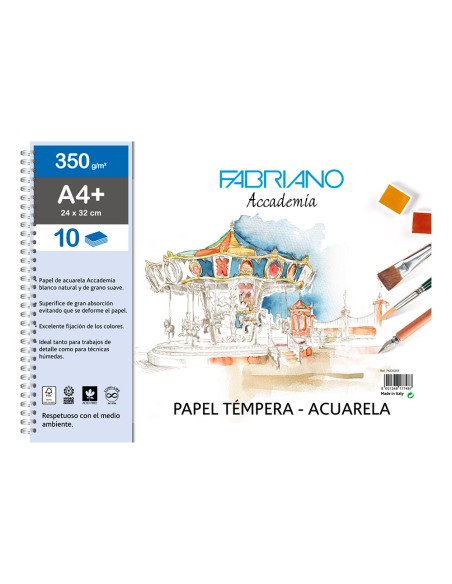 Bloc dibujo acuarela sadipal fabriano espiral din a4 10 hojas 350 g m2 grano suave