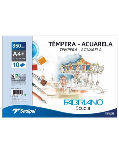 Bloc dibujo acuarela sadipal fabriano espiral din a4 10 hojas 350 g m2 grano suave