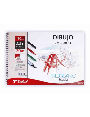 Bloc dibujo sadipal fabriano din a4 espiral 20 hojas 2 taladros 130g m2 grano suave microperforado liso