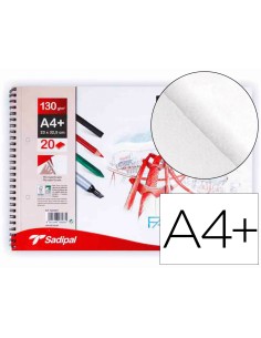 Bloc dibujo sadipal fabriano din a4 espiral 20 hojas 2 taladros 130g m2 grano suave microperforado liso