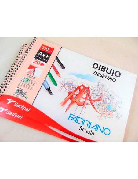 Bloc dibujo sadipal fabriano din a4 espiral 20 hojas 130g m2 grano suave microperforado liso