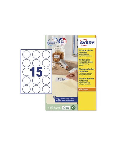 Etiqueta adhesiva avery blanca redonda removible para laser ink jet fotocopiadora 51 mm caja de 375 unidades