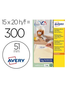 Etiqueta adhesiva avery blanca redonda removible para laser ink jet fotocopiadora 51 mm caja de 375 unidades