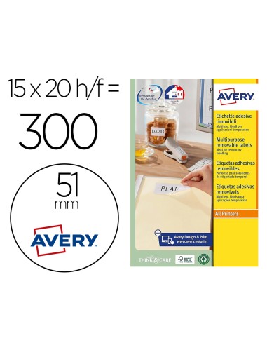 Etiqueta adhesiva avery blanca redonda removible para laser ink jet fotocopiadora 51 mm caja de 375 unidades