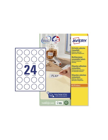 Etiqueta adhesiva avery blanca redonda removible para laser ink jet fotocopiadora 37 mm caja de 600 unidades