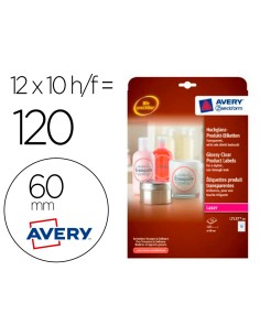 Etiqueta adhesiva avery brillante invisible redonda laser 60 mm caja de 120 unidades