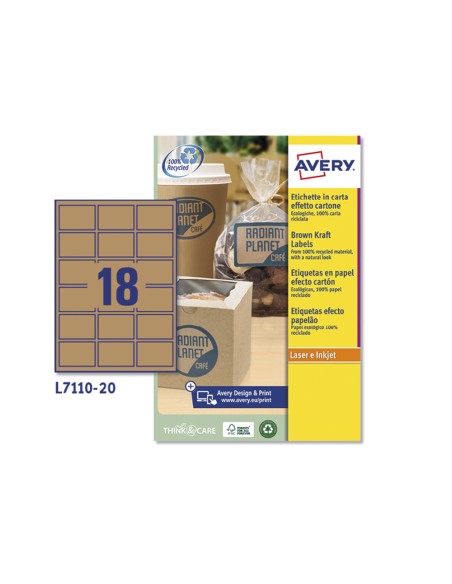 Etiqueta adhesiva avery kraft efecto carton rectangular 62x42 mm removible para laser ink jet caja de 160 unidades