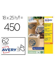 Etiqueta adhesiva avery kraft efecto carton rectangular 62x42 mm removible para laser ink jet caja de 160 unidades