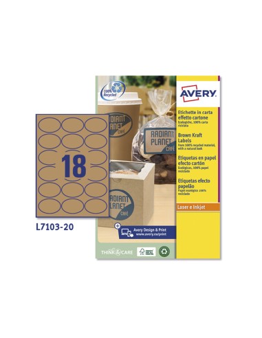 Etiqueta adhesiva avery kraft efecto carton ovalada 635x423 mm removible laser ink jet caja de 320 unidades