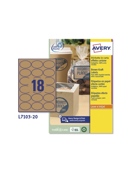 Etiqueta adhesiva avery kraft efecto carton ovalada 635x423 mm removible laser ink jet caja de 320 unidades