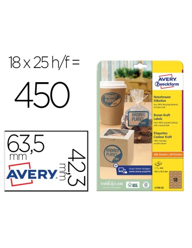 Etiqueta adhesiva avery kraft efecto carton ovalada 635x423 mm removible laser ink jet caja de 320 unidades