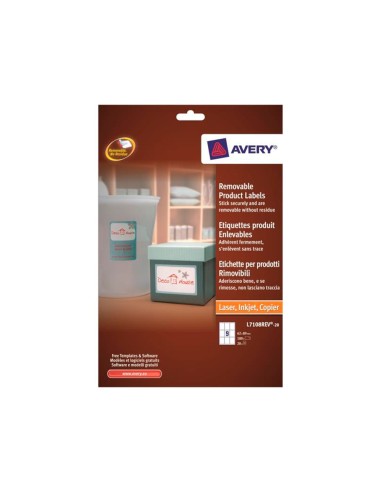 Etiqueta adhesiva avery removible para impresora laser inyeccion tinta fotocopiadora blanca 62x89 mm
