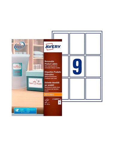Etiqueta adhesiva avery removible para impresora laser inyeccion tinta fotocopiadora blanca 62x89 mm