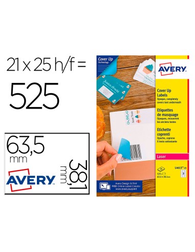 Etiqueta adhesiva cubriente avery permanente para impresora laser blanca 635x 381 mm caja de 525 unidades