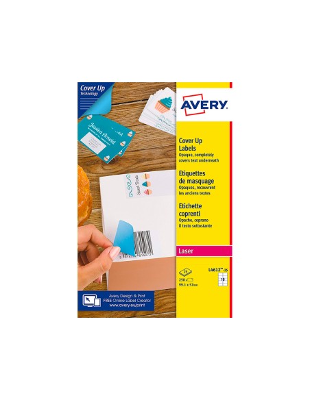Etiqueta adhesiva cubriente avery permanente para impresora laser blanca 991x57 mm caja de 250 unidades