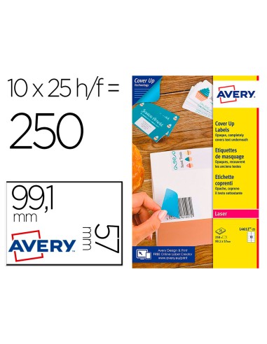 Etiqueta adhesiva cubriente avery permanente para impresora laser blanca 991x57 mm caja de 250 unidades