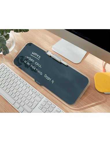 Pizarra leitz cosy sobremesa cristal con rotulador y borrador gris 150x60x380 mm