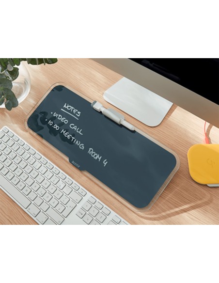 Pizarra leitz cosy sobremesa cristal con rotulador y borrador gris 150x60x380 mm