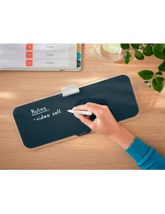 Pizarra leitz cosy sobremesa cristal con rotulador y borrador gris 150x60x380 mm