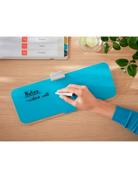 Pizarra leitz cosy sobremesa cristal con rotulador y borrador azul 150x60x380 mm