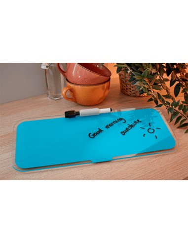 Pizarra leitz cosy sobremesa cristal con rotulador y borrador azul 150x60x380 mm