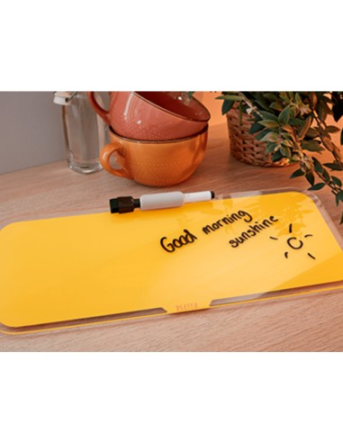 Pizarra leitz cosy sobremesa cristal con rotulador y borrador amarillo 150x60x380 mm