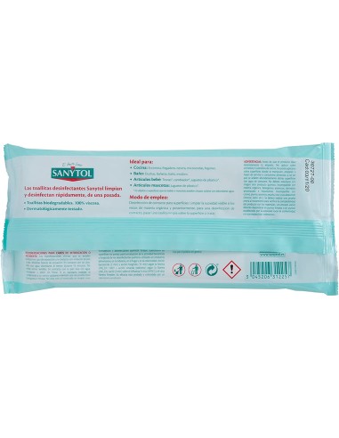 Toallita desinfectante sanytol biodegradable paquete de 30 unidades