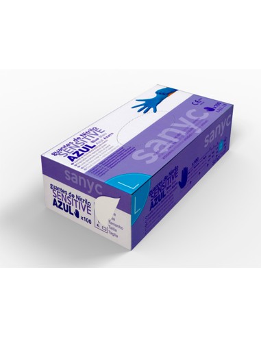 Guantes de nitrilo desechable sensitive sin polvo talla l grande color azul caja de 100 unidades