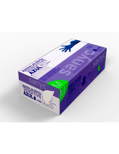 Guantes de nitrilo desechable sensitive sin polvo talla m mediana color azul caja de 100 unidades