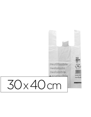 Bolsa camiseta reciclada 70 blanca 50 mc 30x40 cm apta legislacion de bolsas 2021