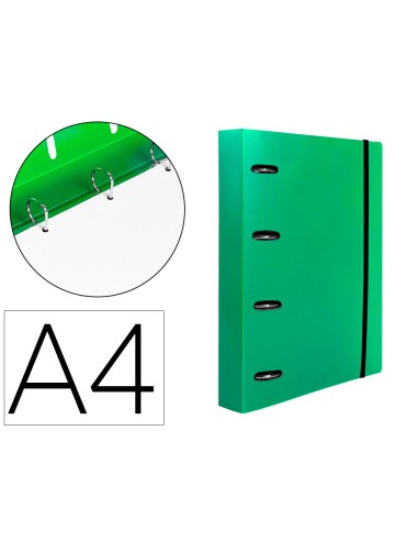 Carpeta con recambio liderpapel a4 cuadro 5mm 100 hojas 80g polipropileno 4 anillas mixtas 25mm verde
