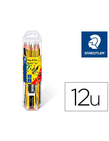 Lapices de grafito staedtler noris n2 hb blister promocional 120 aniversario de12 uds afilalapiz goma