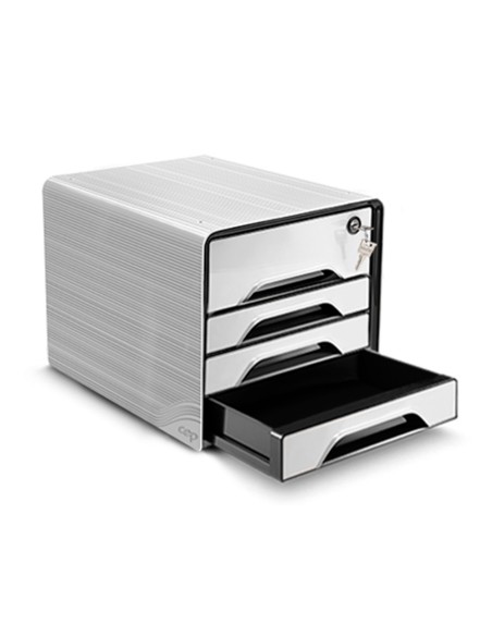 Fichero cajones de sobremesa cep smoove secure con cerradura 4 cajones color blanco negro 288x360x270 mm