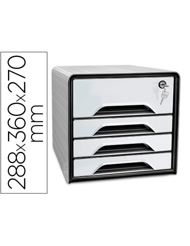 Fichero cajones de sobremesa cep smoove secure con cerradura 4 cajones color blanco negro 288x360x270 mm