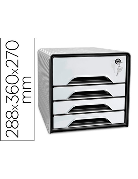 Fichero cajones de sobremesa cep smoove secure con cerradura 4 cajones color blanco negro 288x360x270 mm