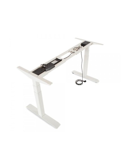 Mesa rocada regulable en altura electricamente hasta 129 cm estructura de acero tablero 180 cm color roble Mesa rocada regulable en altura electricamente hasta 129 cm estructura de acero tablero 180 cm color roble