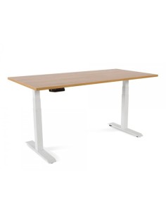 Mesa rocada regulable en altura electricamente hasta 129 cm estructura de acero tablero 180 cm color roble