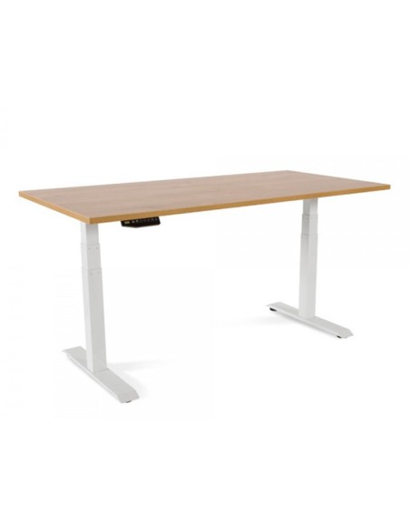 Mesa rocada regulable en altura electricamente hasta 129 cm estructura de acero tablero 180 cm color roble Mesa rocada regulable en altura electricamente hasta 129 cm estructura de acero tablero 180 cm color roble