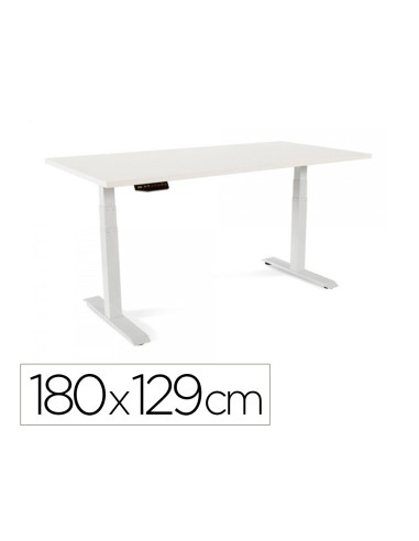 Mesa rocada regulable en altura electricamente hasta 129 cm estructura de acero tablero 180 cm color blanco