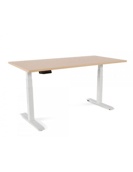 Mesa rocada regulable en altura electricamente hasta 129 cm estructura de acero tablero 180 cm color haya Mesa rocada regulable en altura electricamente hasta 129 cm estructura de acero tablero 180 cm color haya