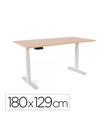 Mesa rocada regulable en altura electricamente hasta 129 cm estructura de acero tablero 180 cm color haya