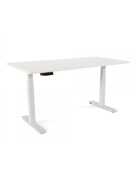 Mesa rocada regulable en altura electricamente hasta 129 cm estructura de acero tablero 160 cm color blanco Mesa rocada regulable en altura electricamente hasta 129 cm estructura de acero tablero 160 cm color blanco
